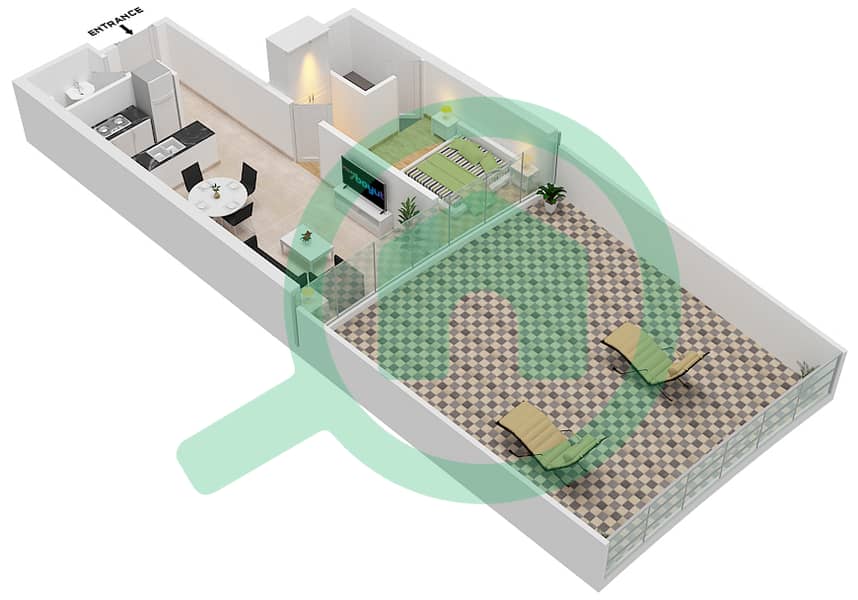 Marina Bay By DAMAC - 1 Bedroom Apartment Unit 305 Floor plan 3rd Podium interactive3D