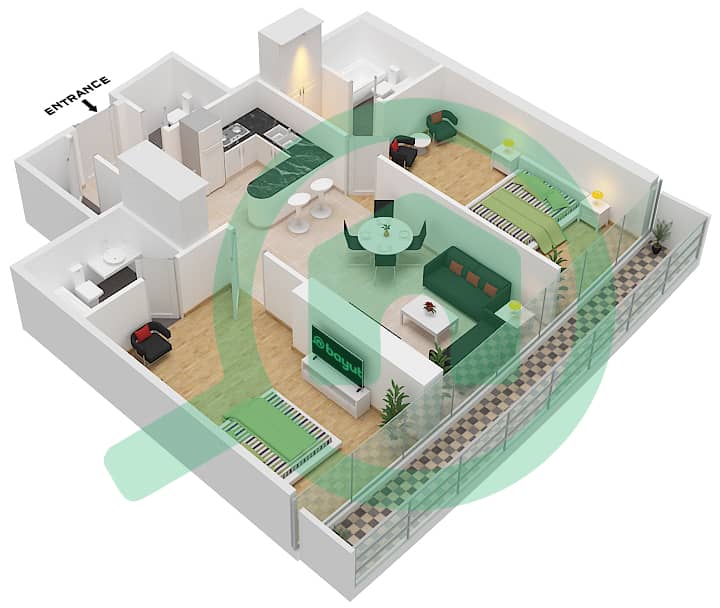 Marina Bay By DAMAC - 2 Bedroom Apartment Unit 502 Floor plan interactive3D