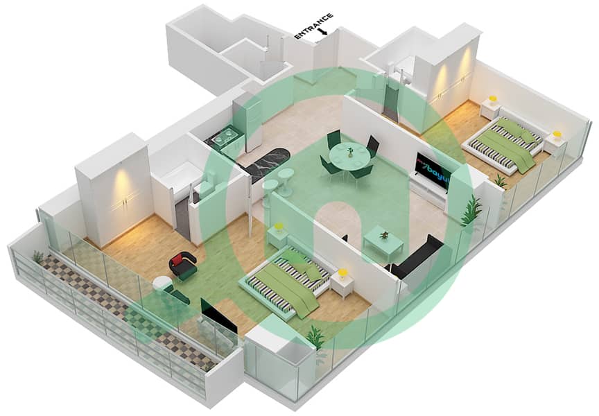 Marina Bay By DAMAC - 2 Bedroom Apartment Unit 503 Floor plan Floor - 5th interactive3D