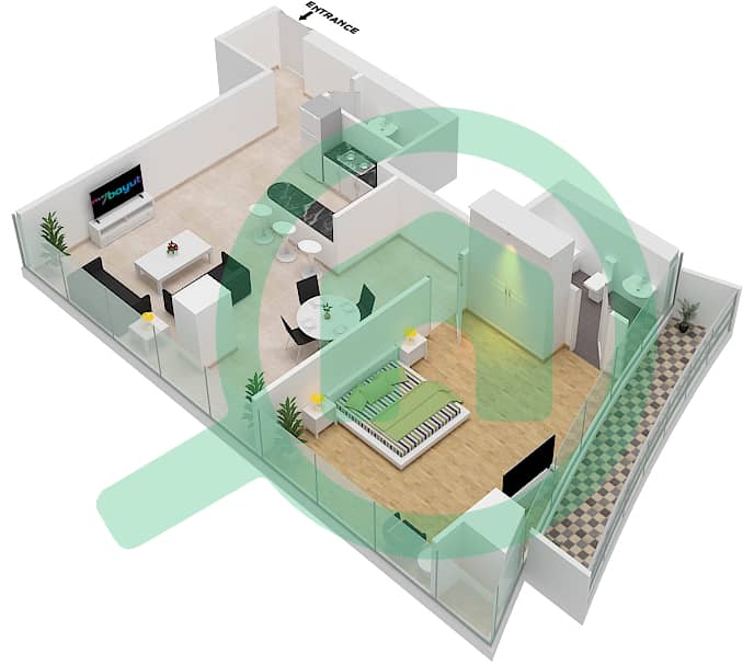 Marina Bay By DAMAC - 1 Bedroom Apartment Unit 504 Floor plan Floor - 5th interactive3D