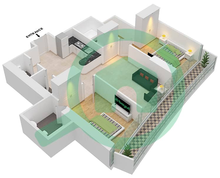 Marina Bay By DAMAC - 2 Bedroom Apartment Unit 505 Floor plan Floor - 5th interactive3D
