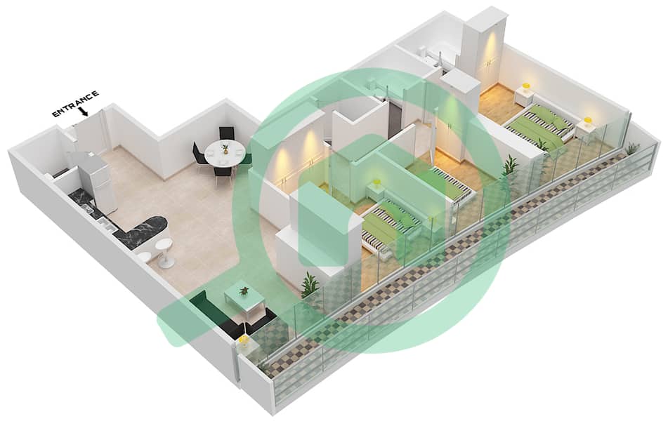 Marina Bay By DAMAC - 3 Bedroom Apartment Unit 507 Floor plan Floor -5th interactive3D