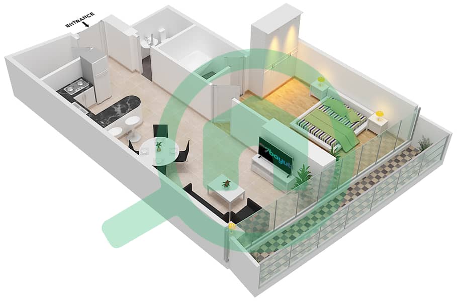 المخططات الطابقية لتصميم الوحدة 508 شقة 1 غرفة نوم - مارينا باي من داماك Floor - 5th interactive3D