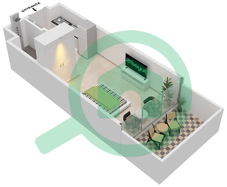 المخططات الطابقية لتصميم النموذج A شقة استوديو - أليكسيس تاور interactive3D