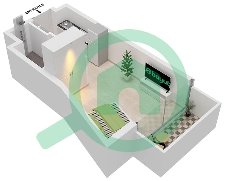 المخططات الطابقية لتصميم النموذج C شقة استوديو - أليكسيس تاور interactive3D
