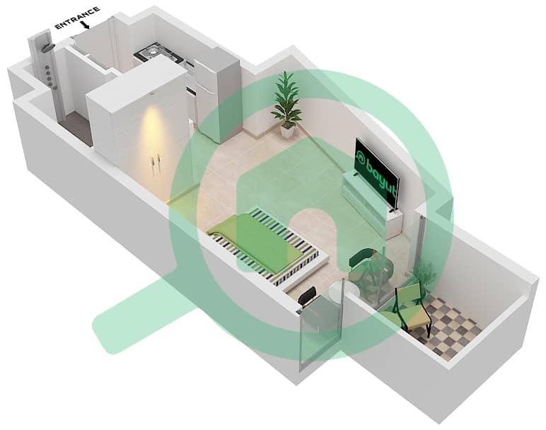 Алексис Тауэр - Апартамент Студия планировка Тип D interactive3D