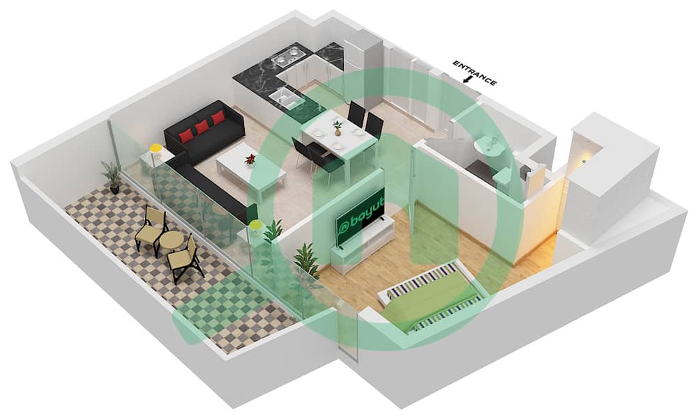 Alexis Tower - 1 Bedroom Apartment Type C Floor plan interactive3D