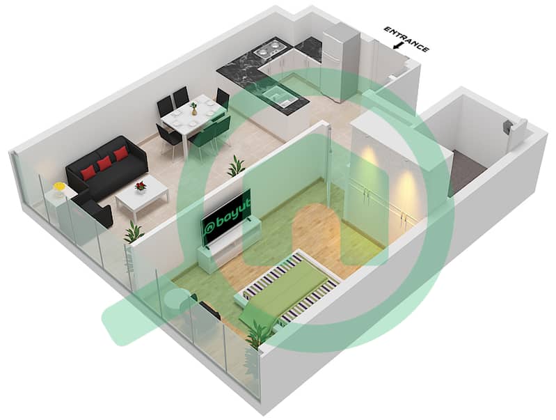 Alexis Tower - 1 Bedroom Apartment Type E Floor plan interactive3D