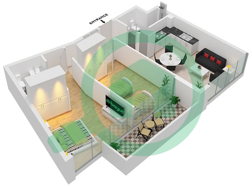 Алексис Тауэр - Апартамент 2 Cпальни планировка Тип A interactive3D