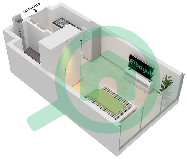 Alexis Tower - Studio Apartment Type F Floor plan interactive3D