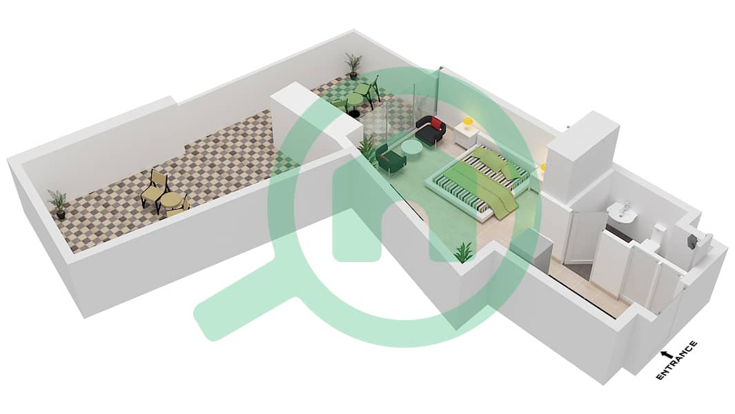 Alexis Tower - Studio Apartment Type H Floor plan interactive3D