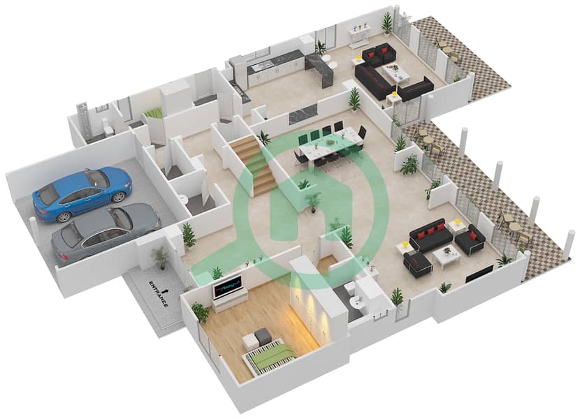 المخططات الطابقية لتصميم النموذج 1 فیلا 4 غرف نوم - غرناطة Ground Floor interactive3D