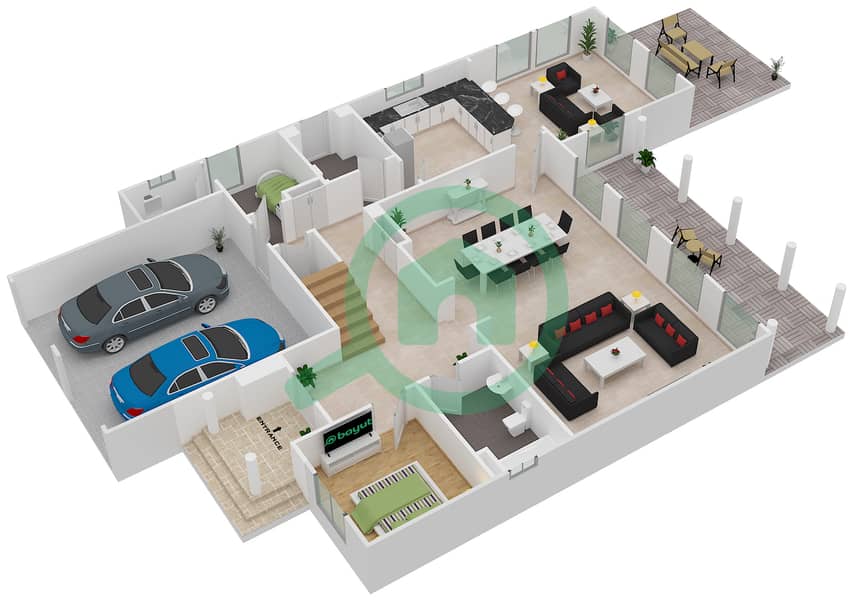 科尔多瓦 - 5 卧室别墅类型2戶型图 Ground Floor interactive3D