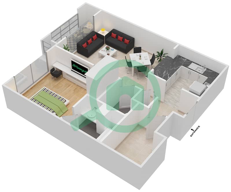 المخططات الطابقية لتصميم التصميم 02,03/FLOOR 2-6,3-6 شقة 1 غرفة نوم - تانارو Floor 2-6,3-6 interactive3D