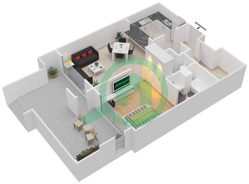 塔纳罗 - 1 卧室公寓套房02/FLOOR 1戶型图 Floor 1 interactive3D