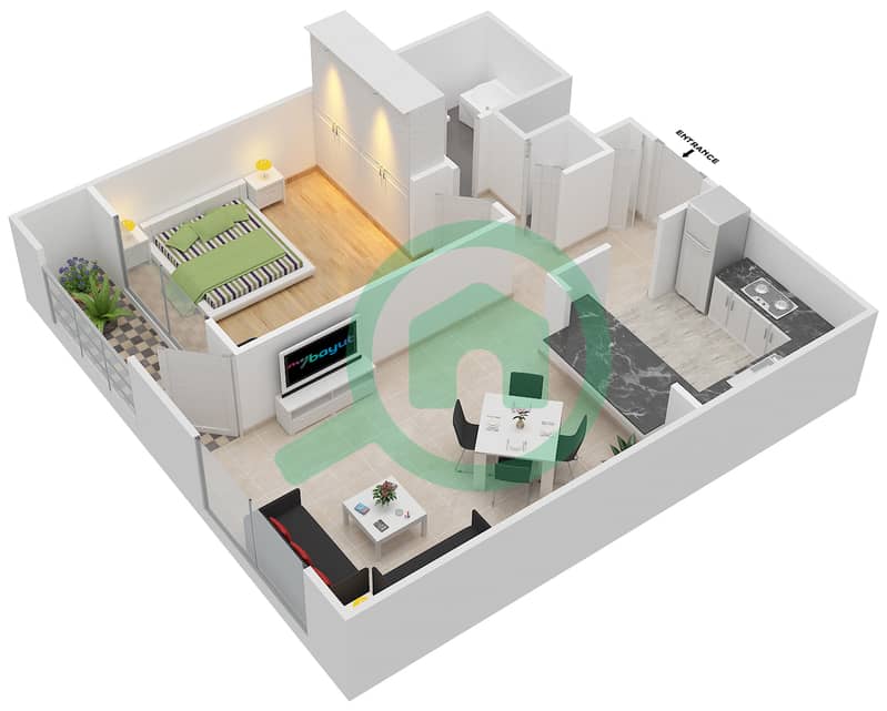 Танаро - Апартамент 1 Спальня планировка Гарнитур, анфилиада комнат, апартаменты, подходящий 02/FLOOR 8-16 Floor 8-16 interactive3D