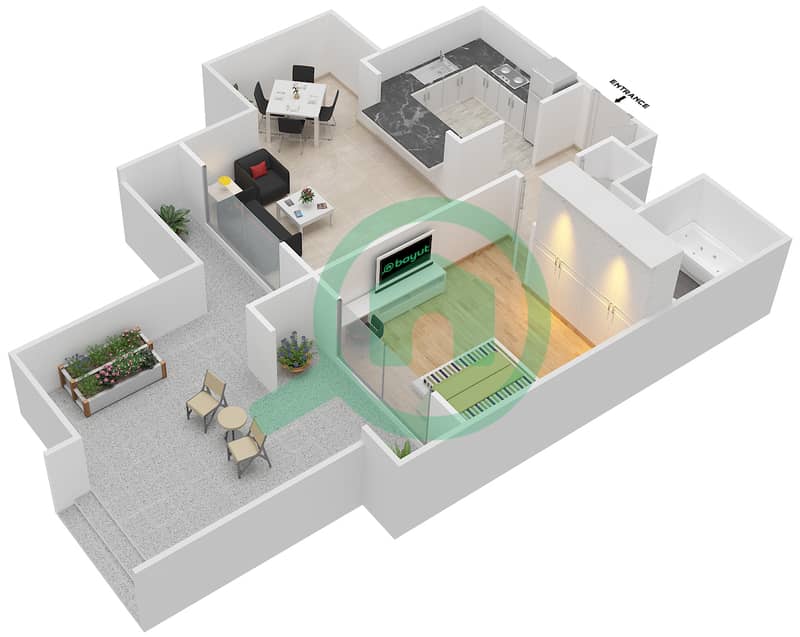 塔纳罗 - 1 卧室公寓套房07/FLOOR 1戶型图 Floor 1 interactive3D