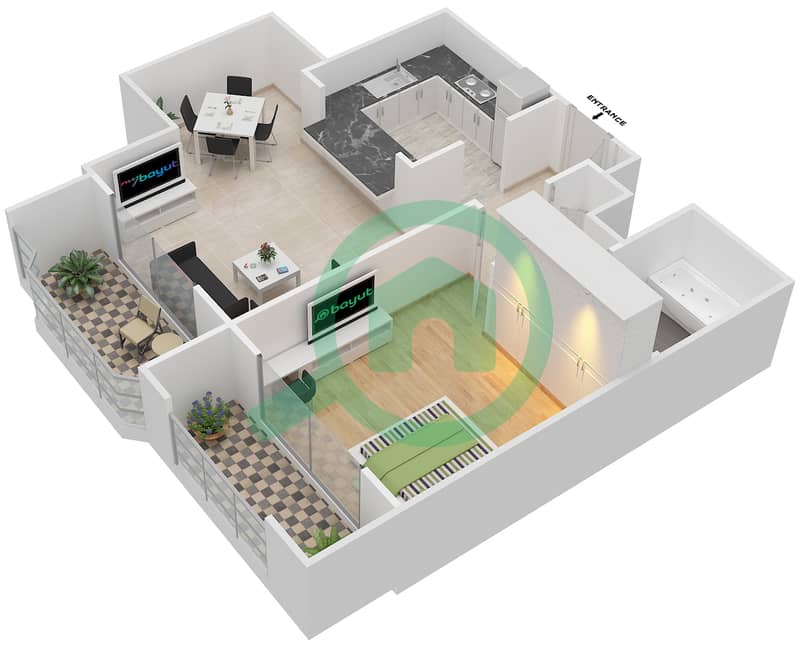 塔纳罗 - 1 卧室公寓套房07/FLOOR 2-16戶型图 Floor 2-16 interactive3D
