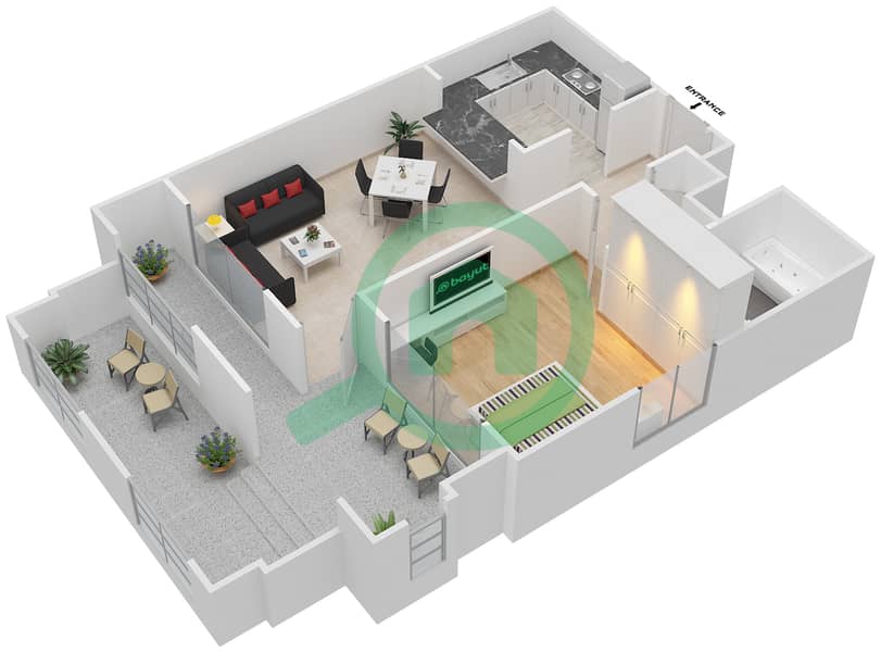 塔纳罗 - 1 卧室公寓套房08/FLOOR 1戶型图 Floor 1 interactive3D