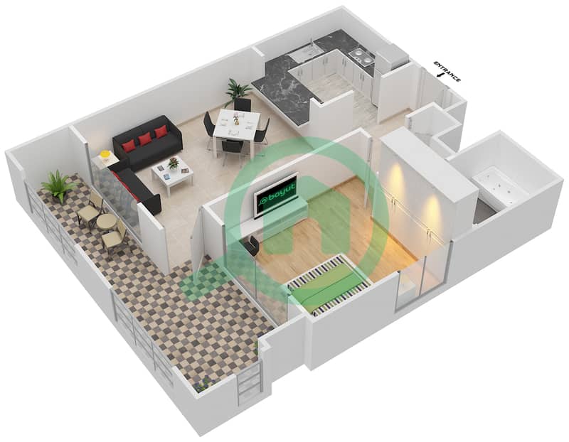 塔纳罗 - 1 卧室公寓套房08/FLOOR 2戶型图 Floor 2 interactive3D