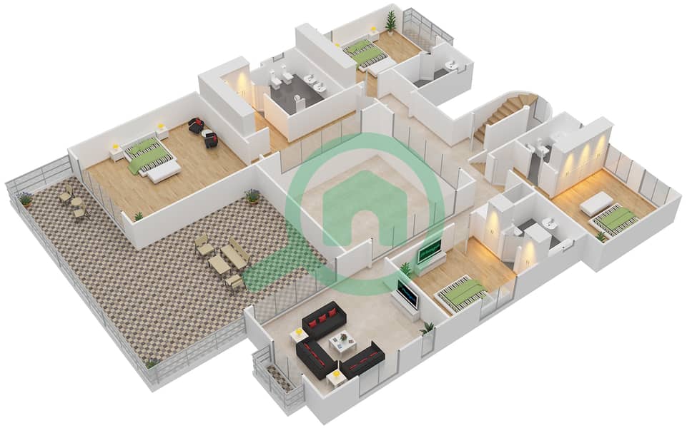 المخططات الطابقية لتصميم النموذج 1 فیلا 5 غرف نوم - فلل ماربيا First Floor interactive3D