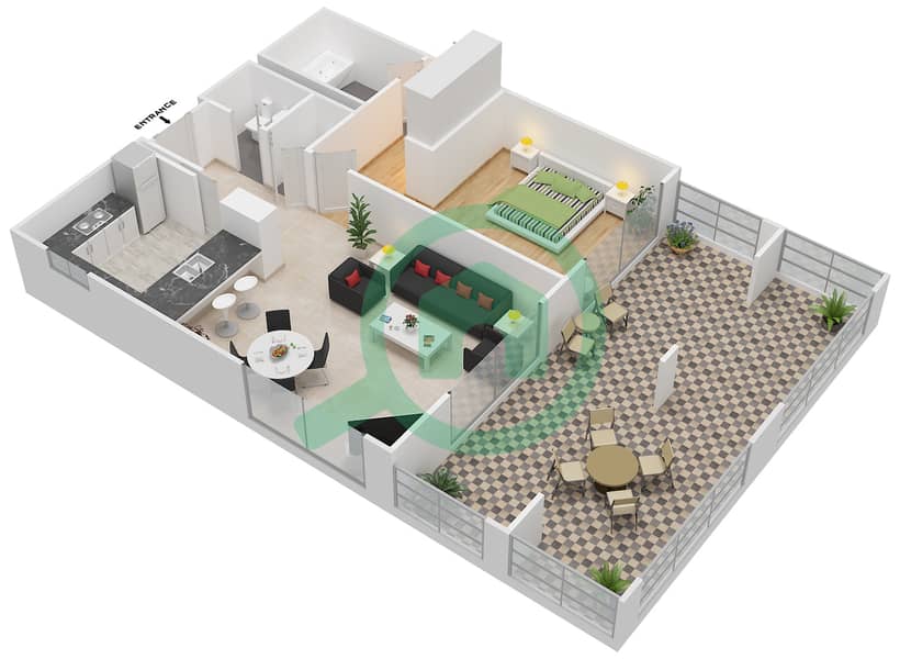 المخططات الطابقية لتصميم التصميم 1 شقة 1 غرفة نوم - برج توريا A Ground Floor interactive3D
