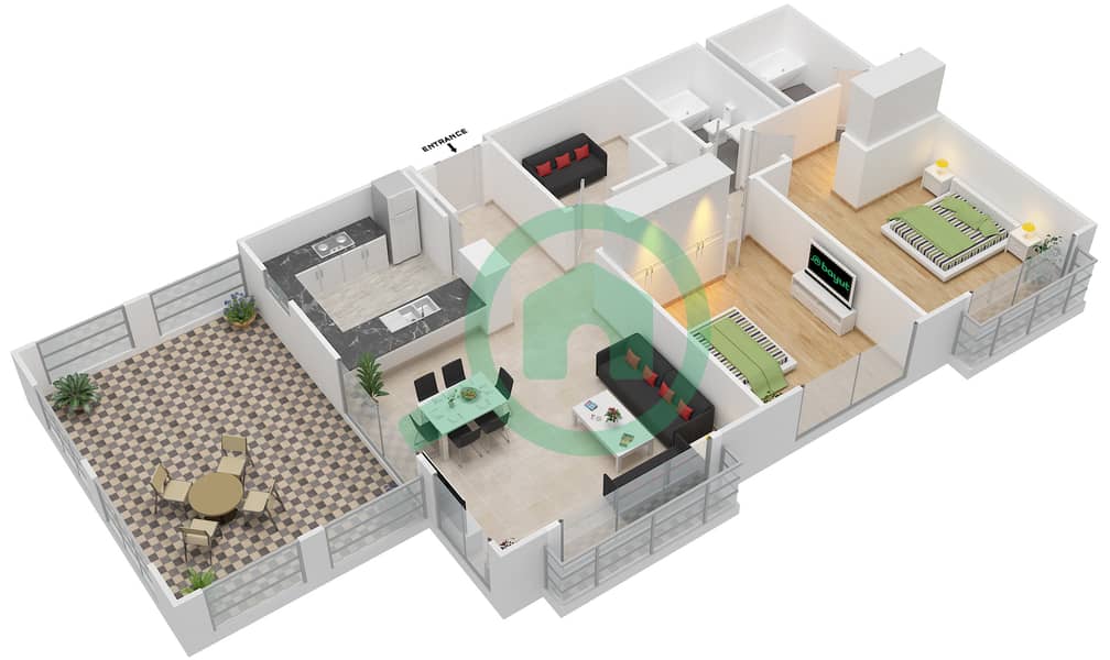 图里亚大厦A座 - 2 卧室公寓套房25戶型图 interactive3D