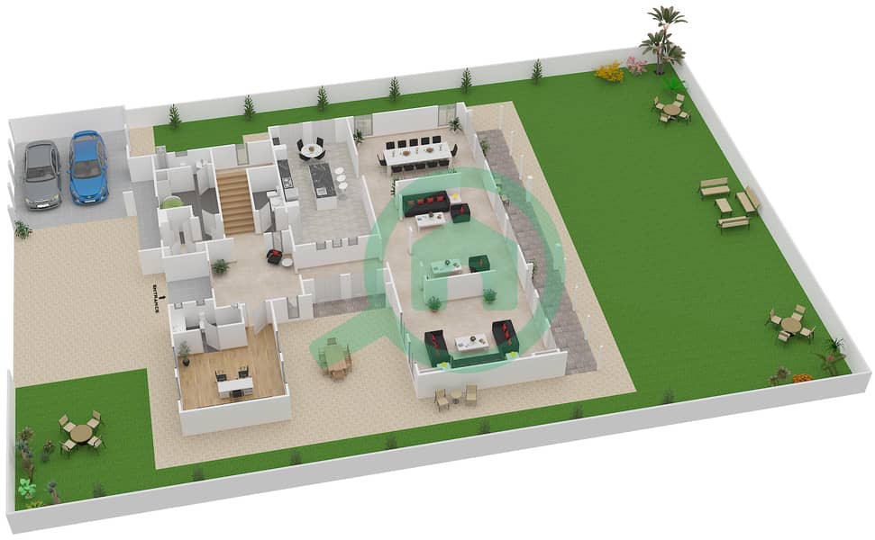 المخططات الطابقية لتصميم النموذج L1 فیلا 5 غرف نوم - السهول 2 Ground Floor interactive3D