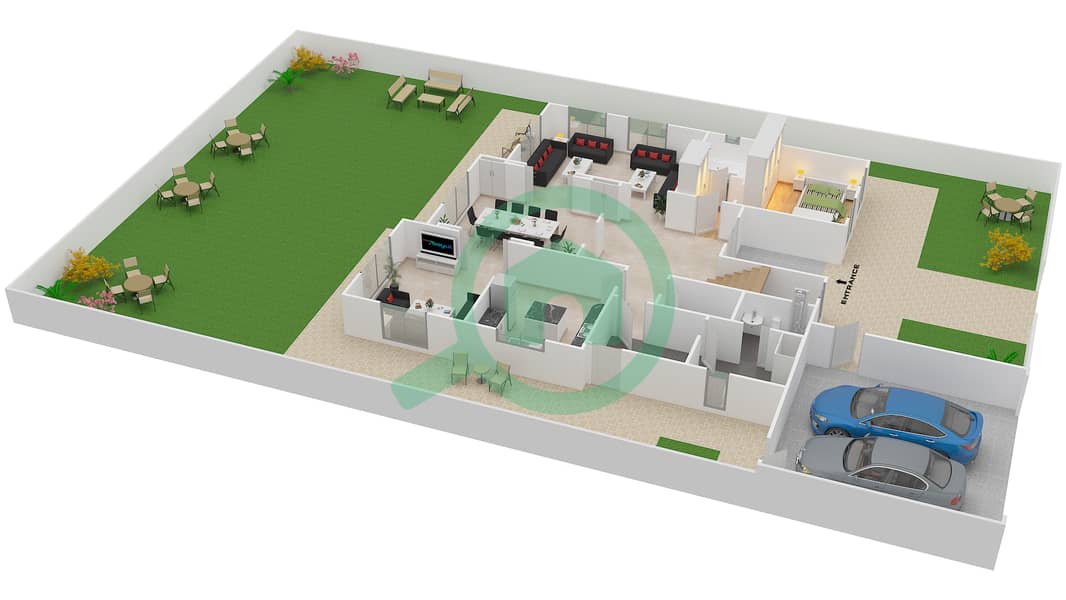 المخططات الطابقية لتصميم النموذج 11 فیلا 5 غرف نوم - السهول 2 Ground Floor interactive3D