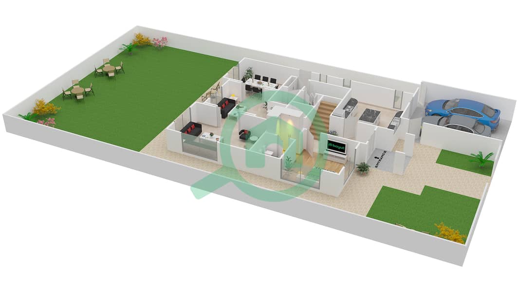 المخططات الطابقية لتصميم النموذج 12 فیلا 4 غرف نوم - السهول 2 Ground Floor interactive3D