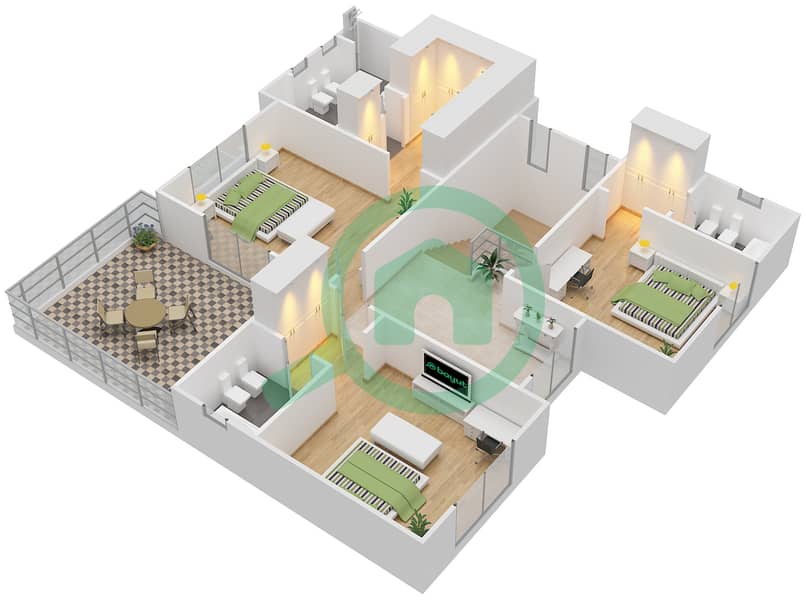 المخططات الطابقية لتصميم النموذج 12 فیلا 4 غرف نوم - السهول 2 First Floor interactive3D