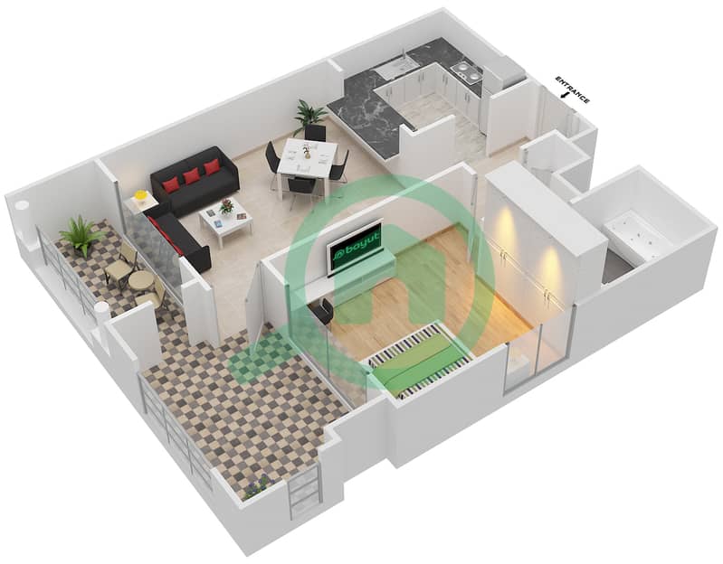 المخططات الطابقية لتصميم التصميم 08/FLOOR 3 شقة 1 غرفة نوم - تانارو Floor 3 interactive3D