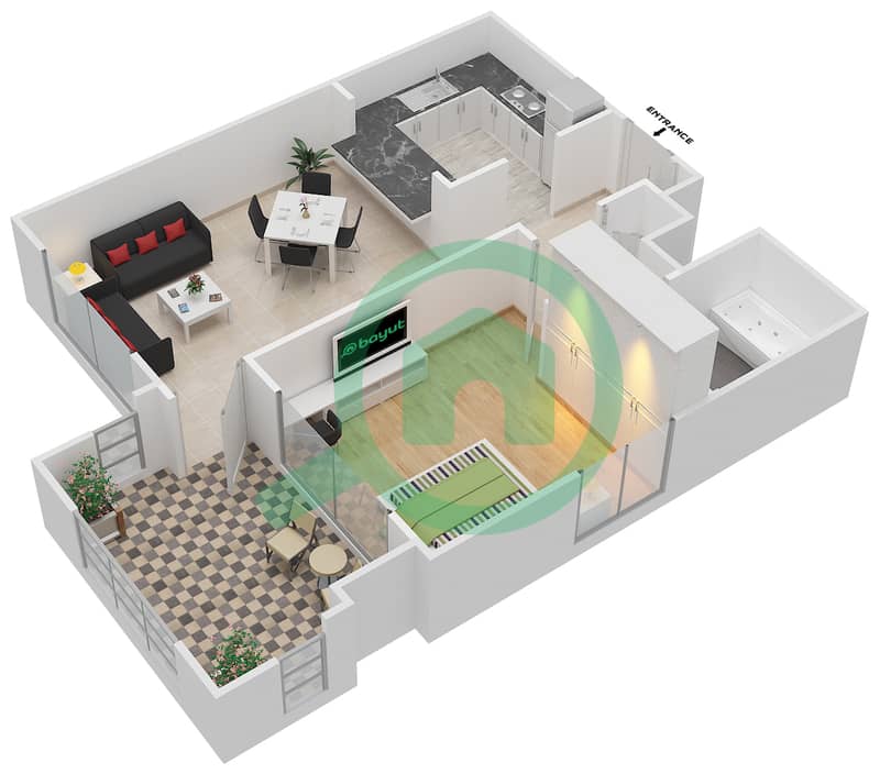 المخططات الطابقية لتصميم التصميم 08/FLOOR 4-16 شقة 1 غرفة نوم - تانارو Floor 4-16 interactive3D