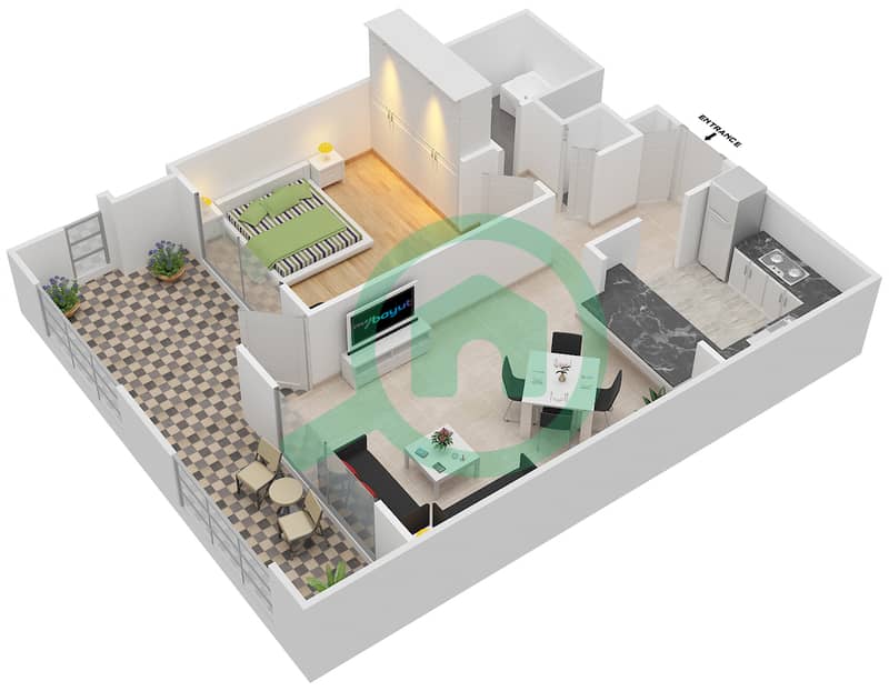 塔纳罗 - 1 卧室公寓套房09/FLOOR 2戶型图 Floor 2 interactive3D