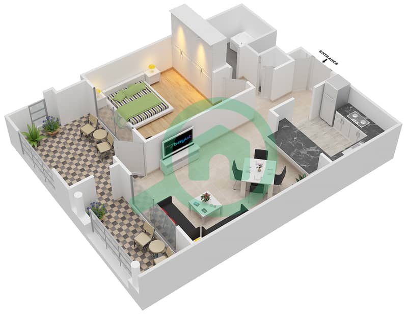 المخططات الطابقية لتصميم التصميم 09/FLOOR 3 شقة 1 غرفة نوم - تانارو Floor 3 interactive3D