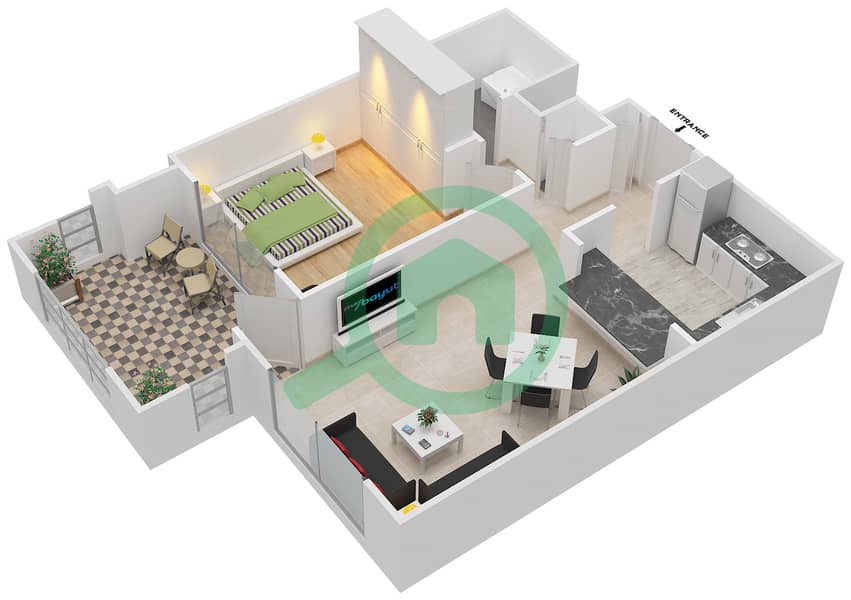 المخططات الطابقية لتصميم التصميم 09/FLOOR 4-16 شقة 1 غرفة نوم - تانارو Floor 4-16 interactive3D