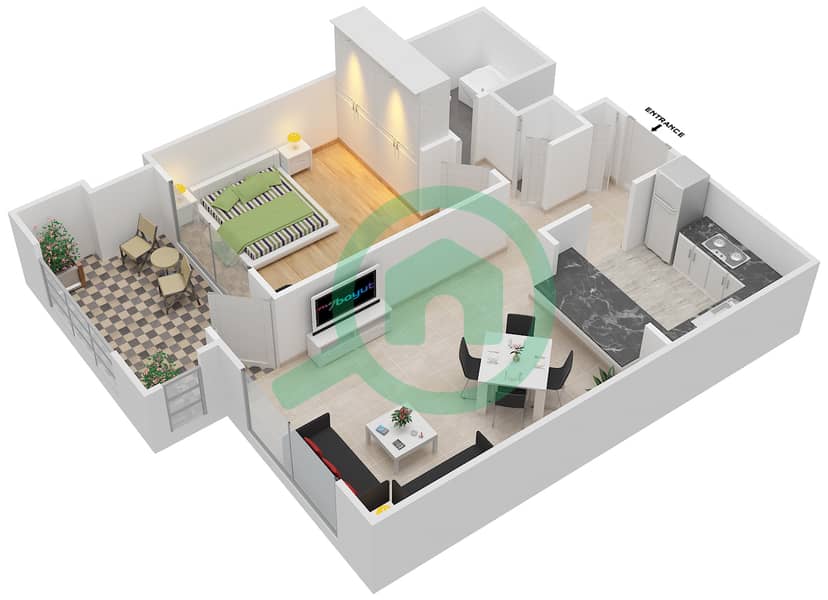 Танаро - Апартамент 1 Спальня планировка Гарнитур, анфилиада комнат, апартаменты, подходящий 09/FLOOR 17-23 Floor 17-23 interactive3D
