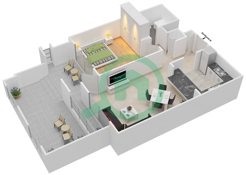 塔纳罗 - 1 卧室公寓套房10/FLOOR 1戶型图 Floor 1 interactive3D