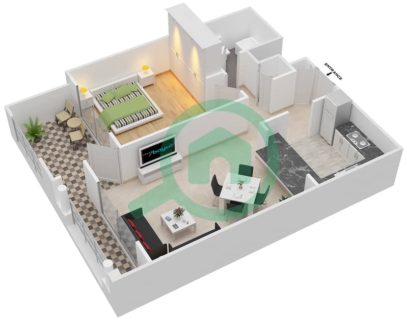 Танаро - Апартамент 1 Спальня планировка Гарнитур, анфилиада комнат, апартаменты, подходящий 12/FLOOR 2 Floor 2 interactive3D