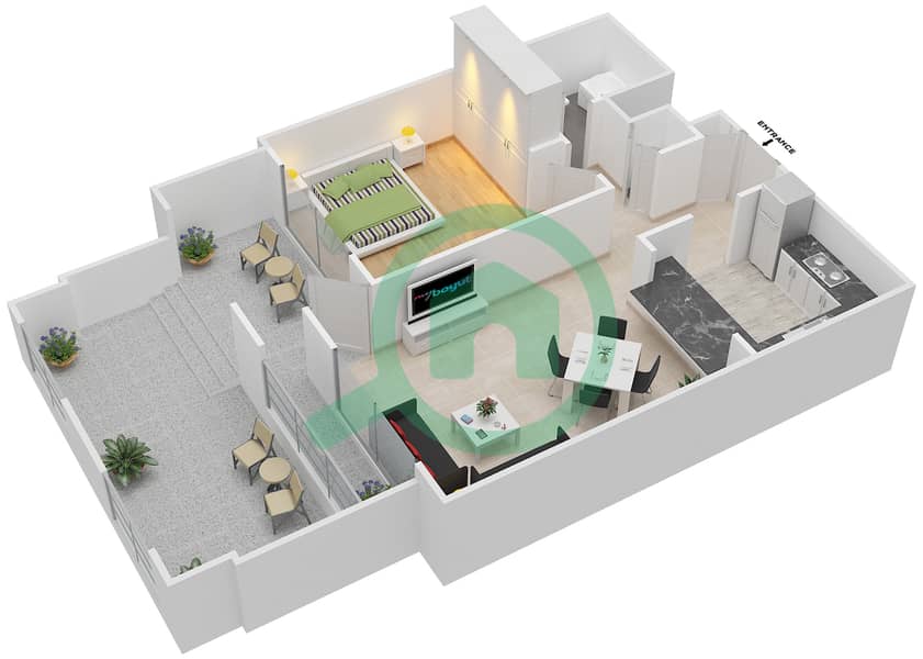 塔纳罗 - 1 卧室公寓套房11/FLOOR 1戶型图 Floor 1 interactive3D