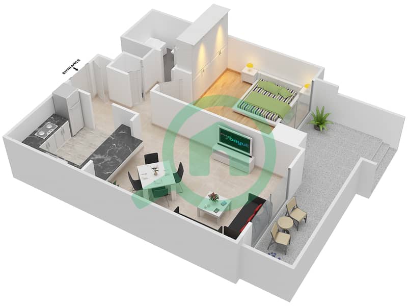塔纳罗 - 1 卧室公寓套房16/FLOOR 1戶型图 Floor 1 interactive3D