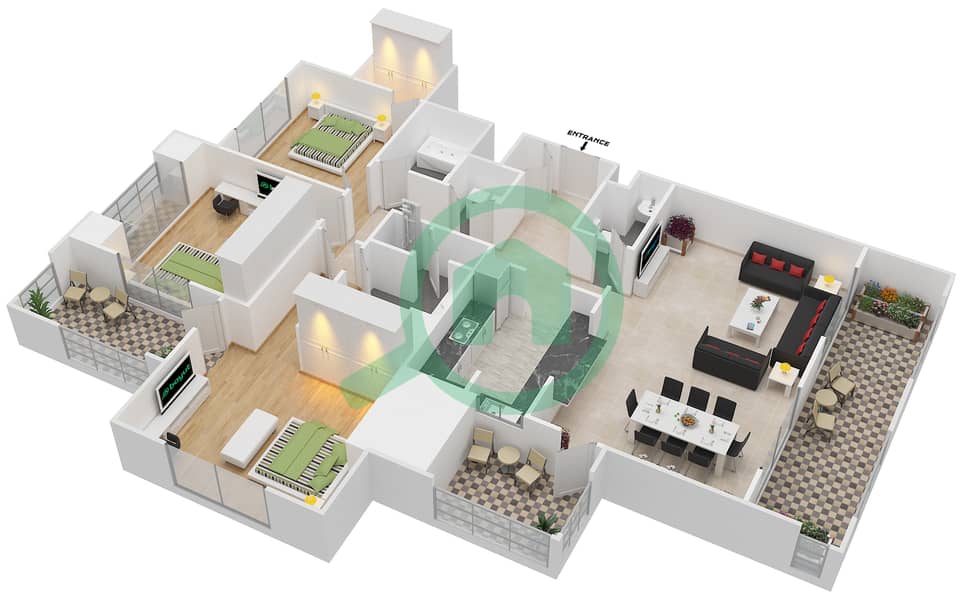 Tanaro - 3 Bedroom Apartment Suite 07/FLOOR 19-23 Floor plan Floor 19-23 interactive3D