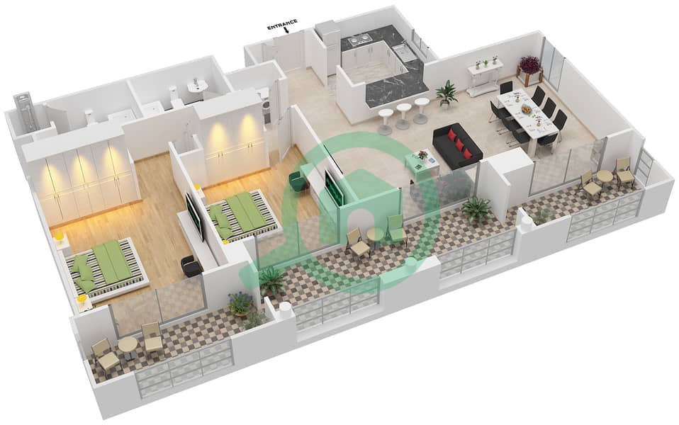 塔纳罗 - 2 卧室公寓套房01/FLOOR 3戶型图 Floor 3 interactive3D