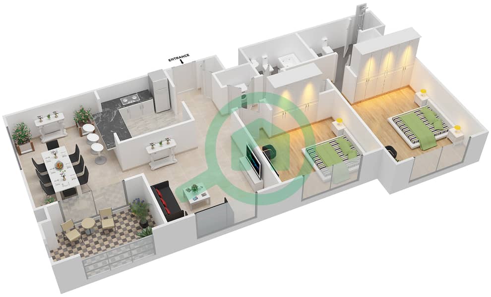Танаро - Апартамент 2 Cпальни планировка Гарнитур, анфилиада комнат, апартаменты, подходящий 03/FLOOR 8-16 Floor 8-16 interactive3D