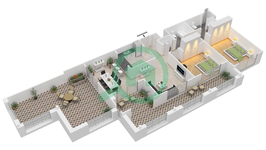 المخططات الطابقية لتصميم التصميم 03/FLOOR 7 شقة 2 غرفة نوم - تانارو Floor 7 interactive3D