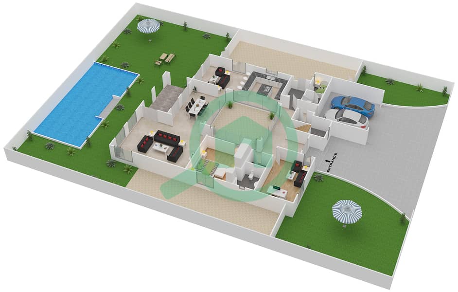المخططات الطابقية لتصميم النموذج A فیلا 5 غرف نوم - فالنسيا Ground Floor interactive3D