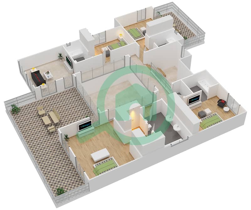 المخططات الطابقية لتصميم النموذج A فیلا 5 غرف نوم - فالنسيا First Floor interactive3D