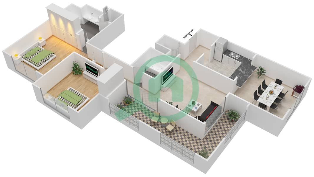 Танаро - Апартамент 2 Cпальни планировка Гарнитур, анфилиада комнат, апартаменты, подходящий 05/FLOOR 8-11 Floor 8-11 interactive3D
