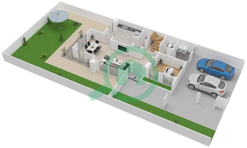 المخططات الطابقية لتصميم النموذج H END UNIT فیلا 2 غرفة نوم - معين 1 Ground Floor interactive3D