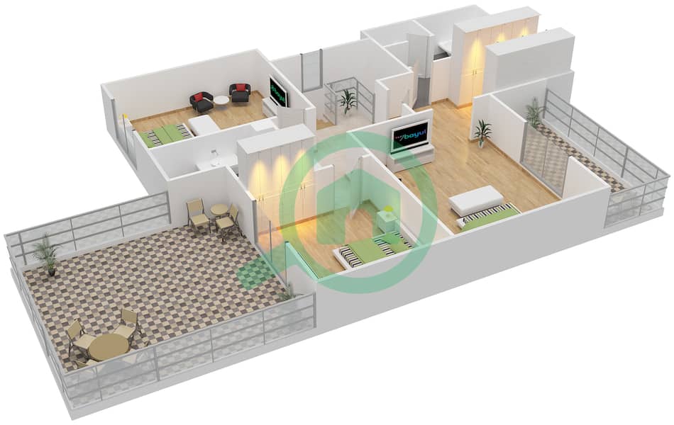 المخططات الطابقية لتصميم النموذج 18 فیلا 3 غرف نوم - معين 1 First Floor interactive3D